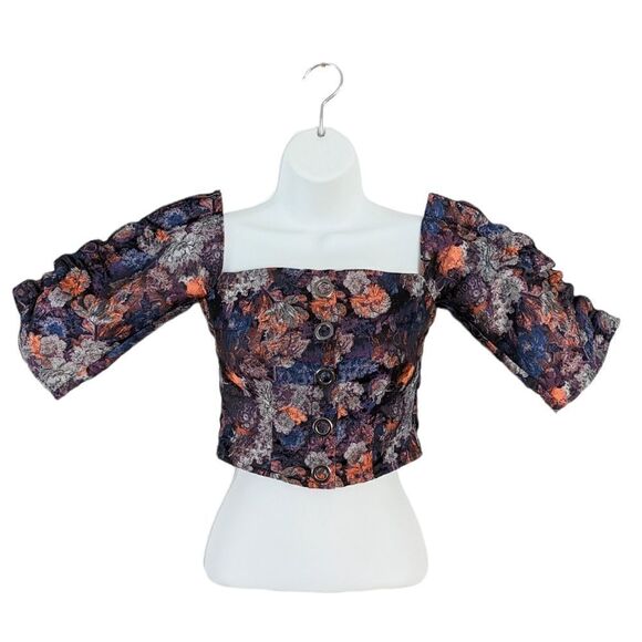 NEW H&M tapestry style baby doll ruffle sleeve floral off the shoulder blouse 2 - Picture 1 of 9